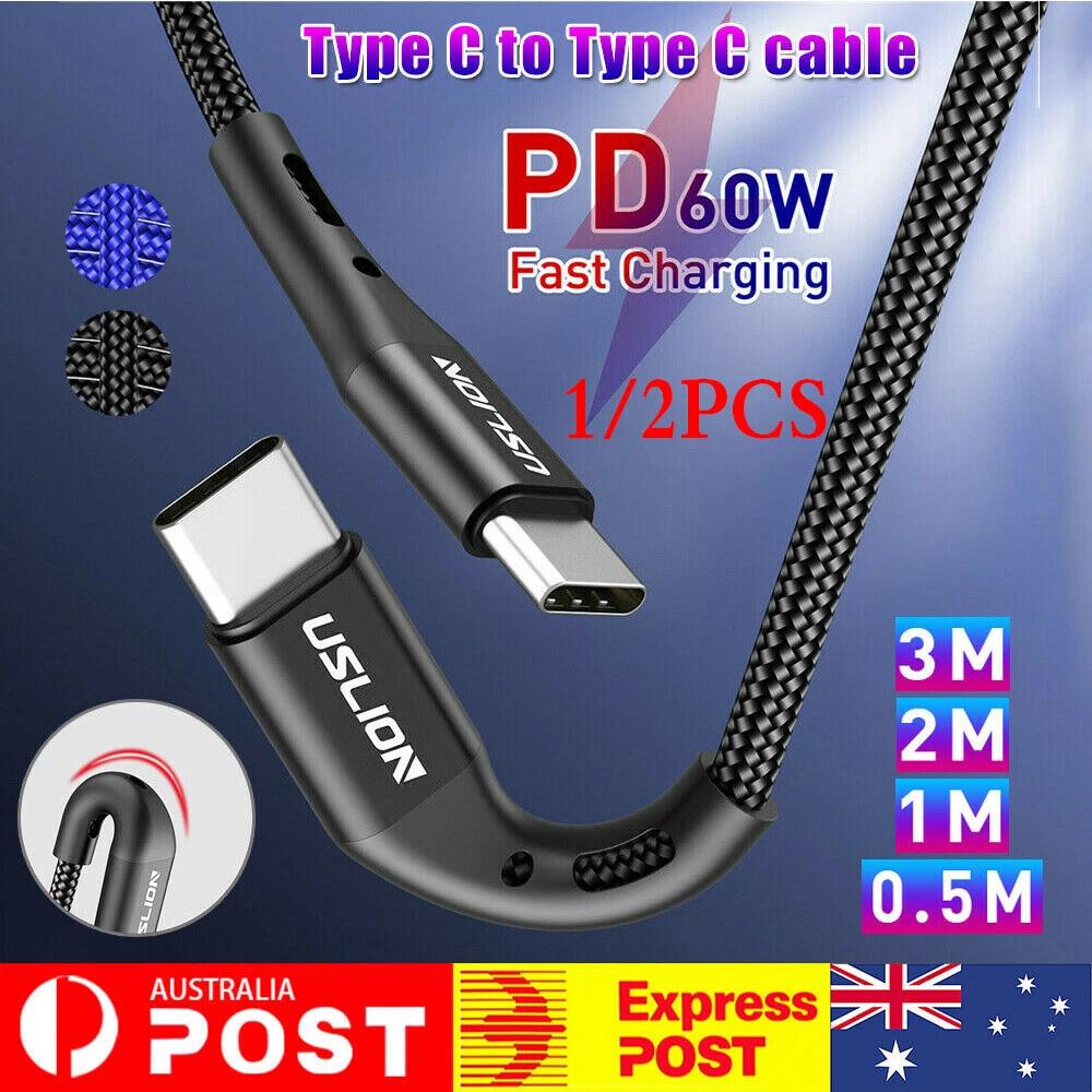 3A 60W PD USB C to USB Type-C Fast Charge Data Cable for Macbook Samsung Huawei