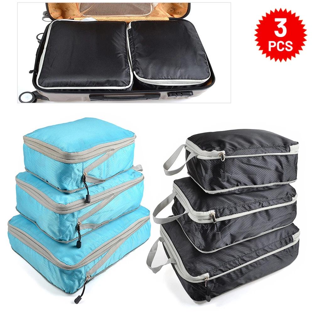 3PCS Packing Cubes Travel Pouches Luggage Organiser Clothes Suitcase Storage Bag