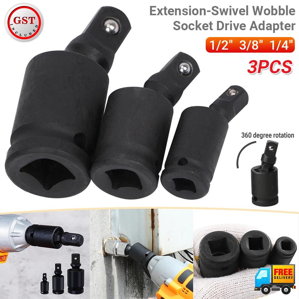3PCS Swivel Wobble Socket Impact Universal Joint Drive Adapter Extension Chrome