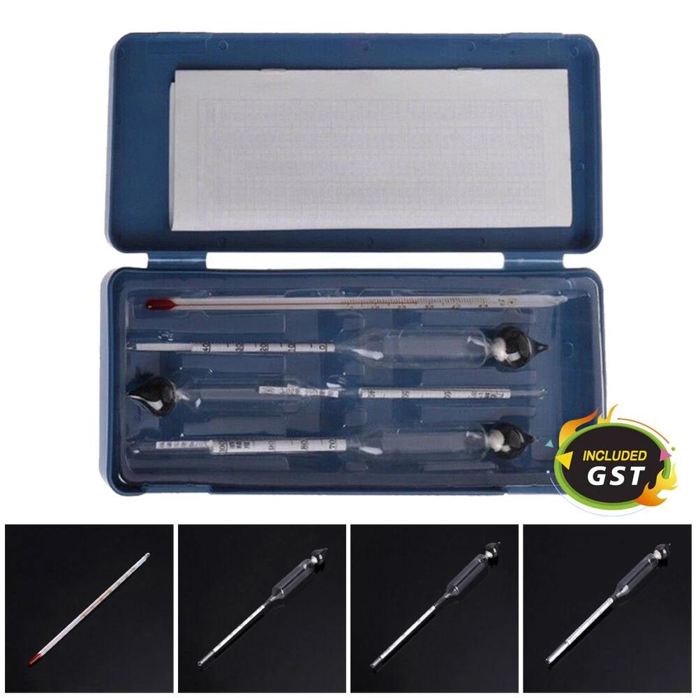 3Pcs 0-100% Hydrometer Alcoholmeter Alcohol Tester Meter+Thermometer Tool Set AU
