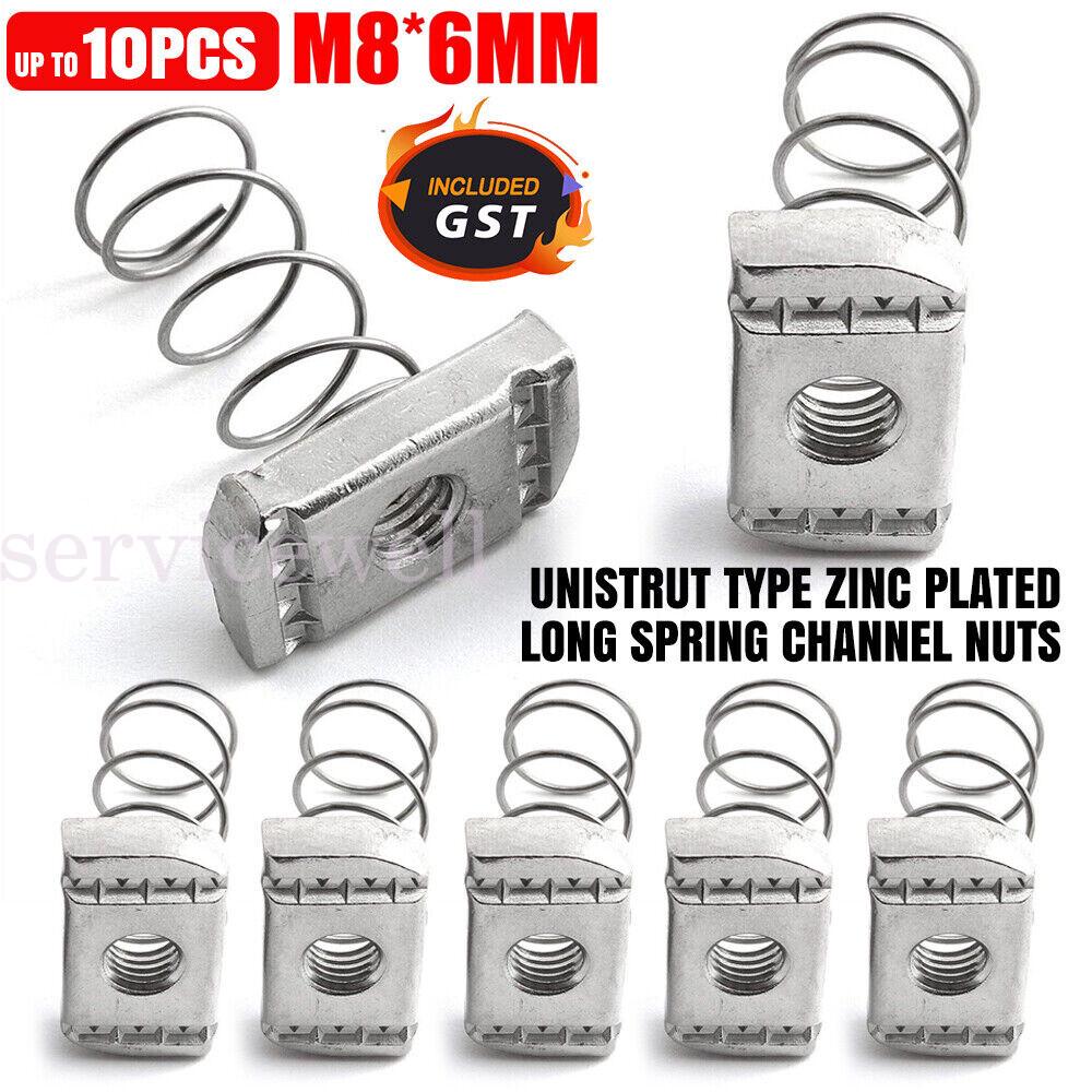 M8 x 6mm Stainless Steel Spring Channel Nuts Unistrut Type Zinc Plated