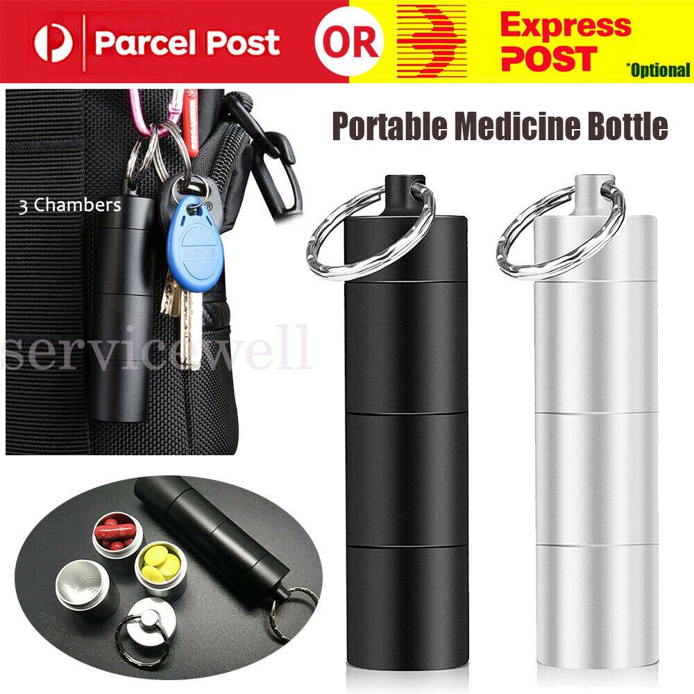 3 Layers Portable Aluminum Waterproof Medicine Storage Bottle Pill Box Keychain