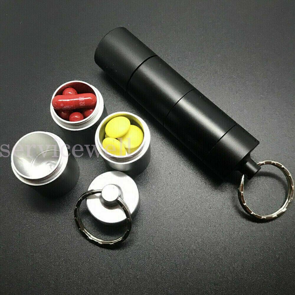3 Layers Portable Aluminum Waterproof Medicine Storage Bottle Pill Box Keychain - Image 7