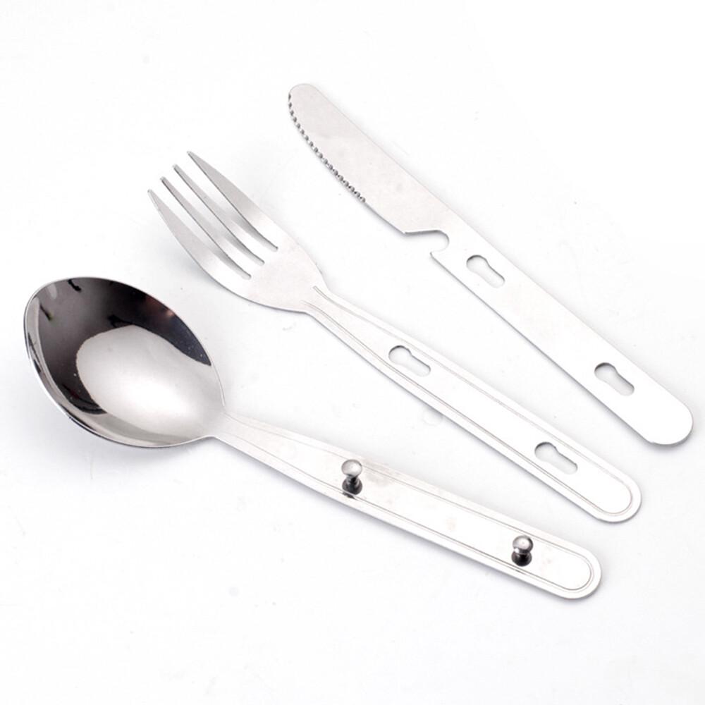 3pcs Folding Cutlery Set Camping Safety Foldable Fork Spoon Utensil Travel - Image 3