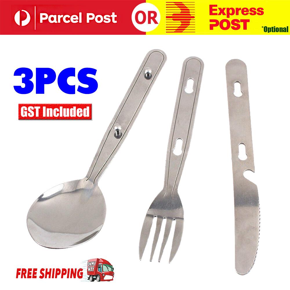 3pcs Folding Cutlery Set Camping Safety Foldable Fork Spoon Utensil Travel