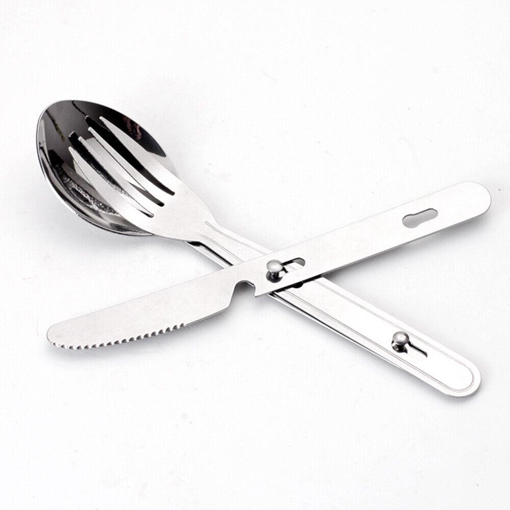 3pcs Folding Cutlery Set Camping Safety Foldable Fork Spoon Utensil Travel - Image 6