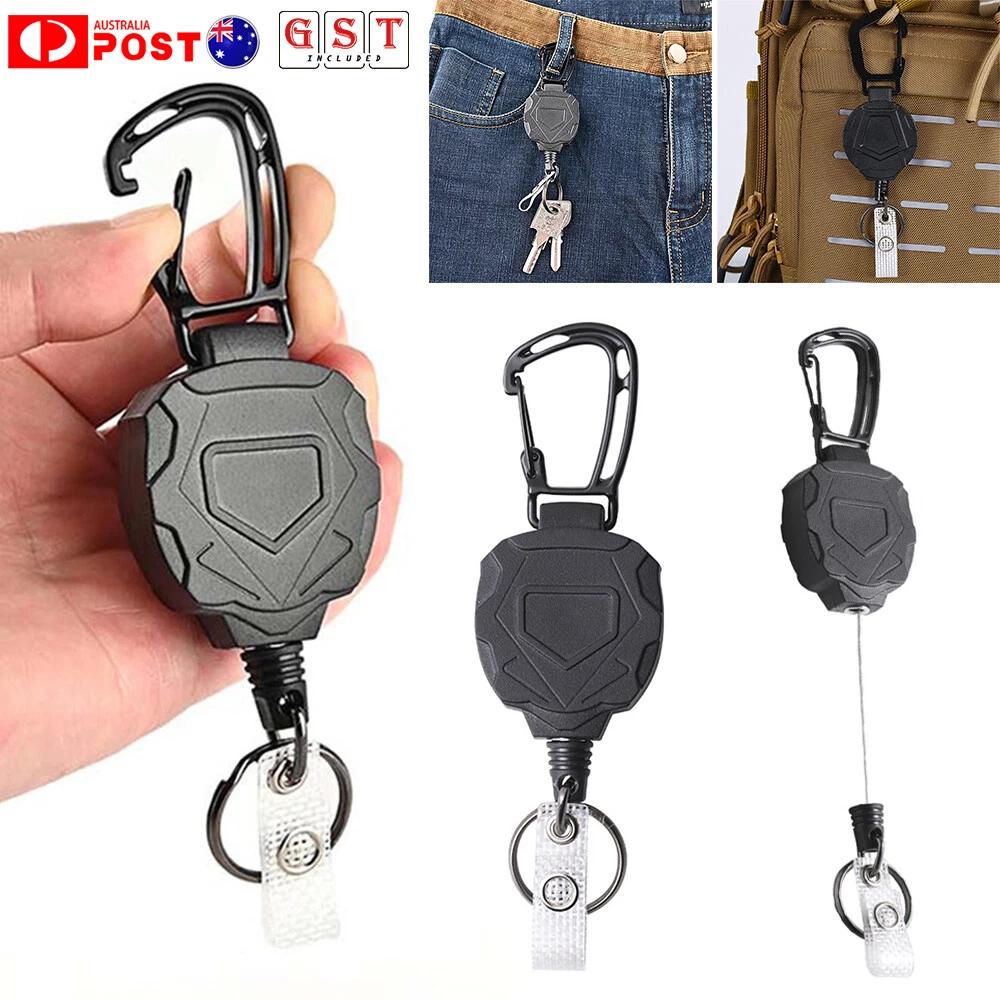 3xHeavy Duty Retractable Keyring Pull Ring KeyChain Clip Recoil Holder SteelCord