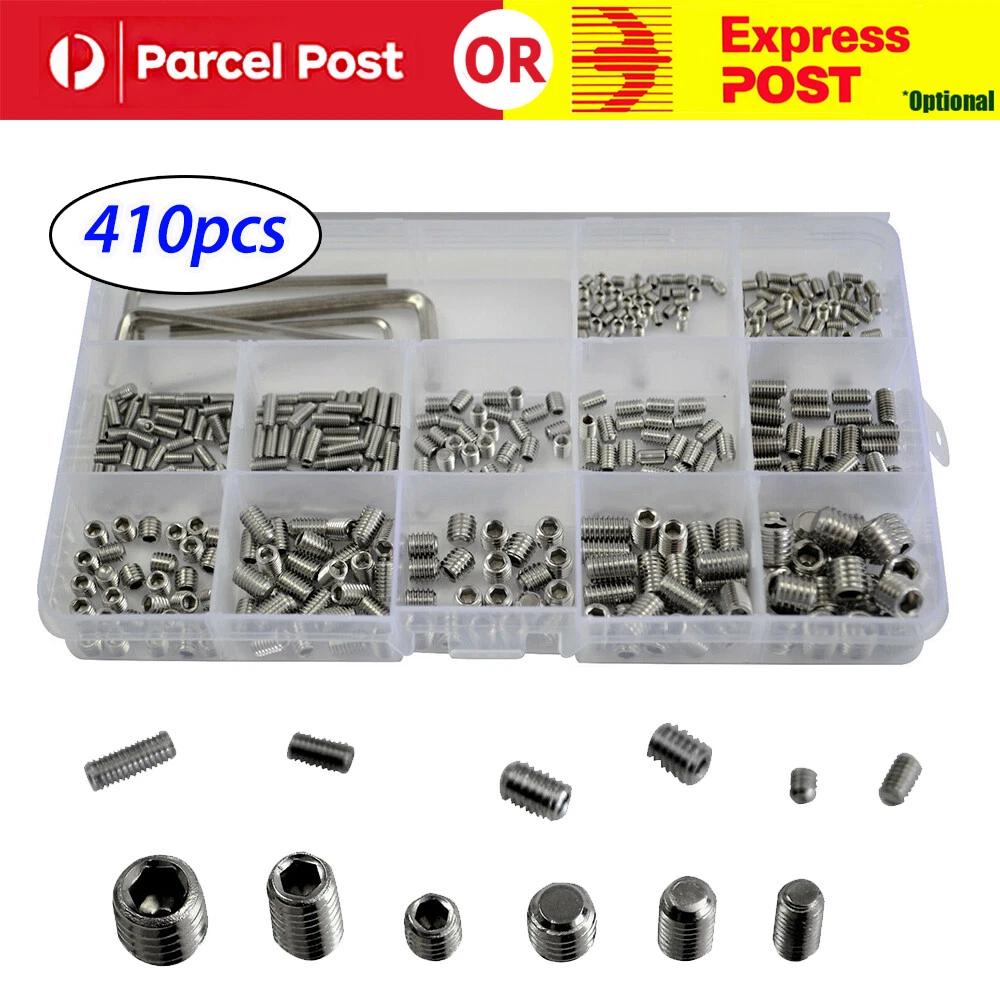 410pcs M3/4/5/6/8 Stainless Steel Metric Grub Set Screw Assortment Kit with Box