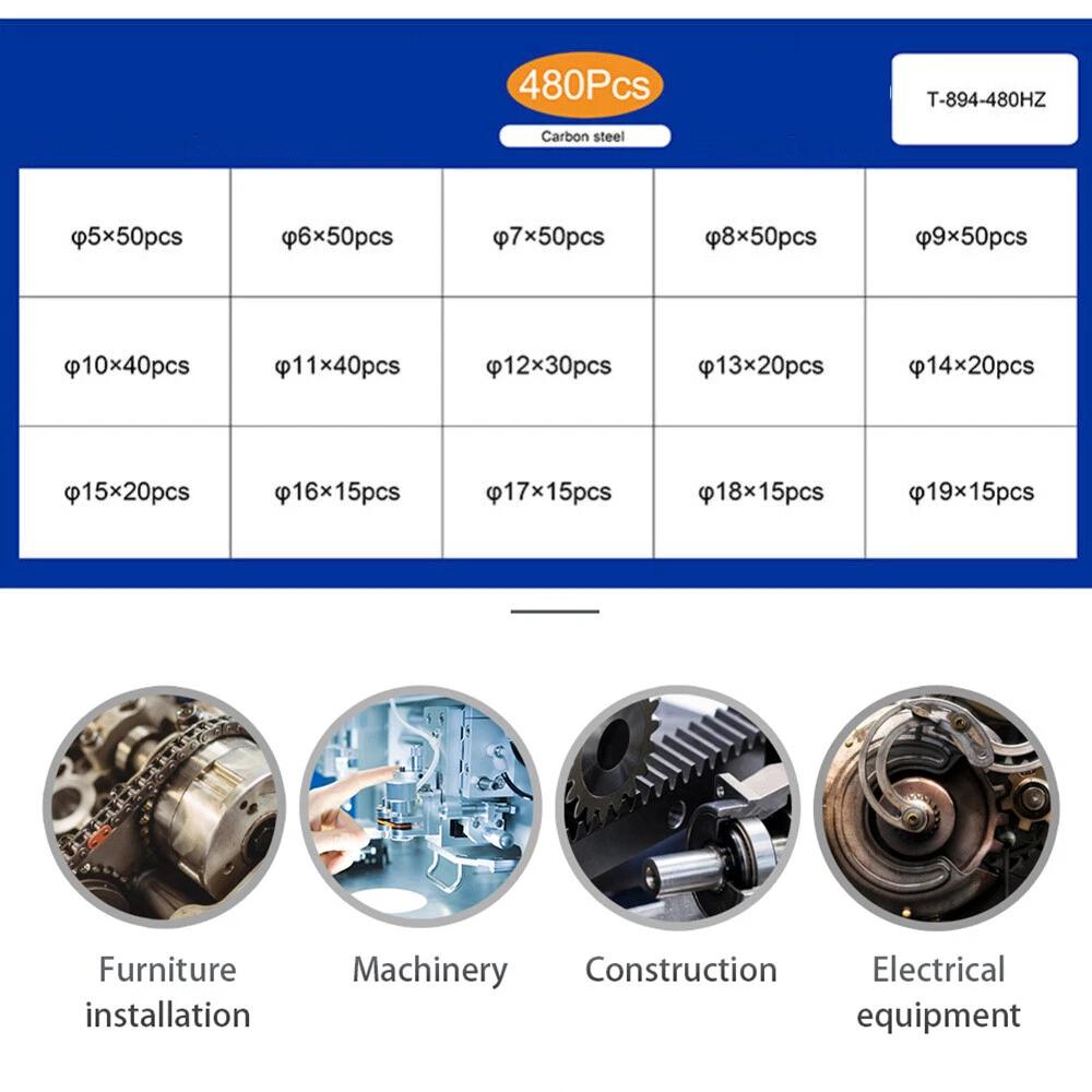 480pcs C-type Metric Internal External Circlip Snap Ring Grab Kit Assortment - Image 2