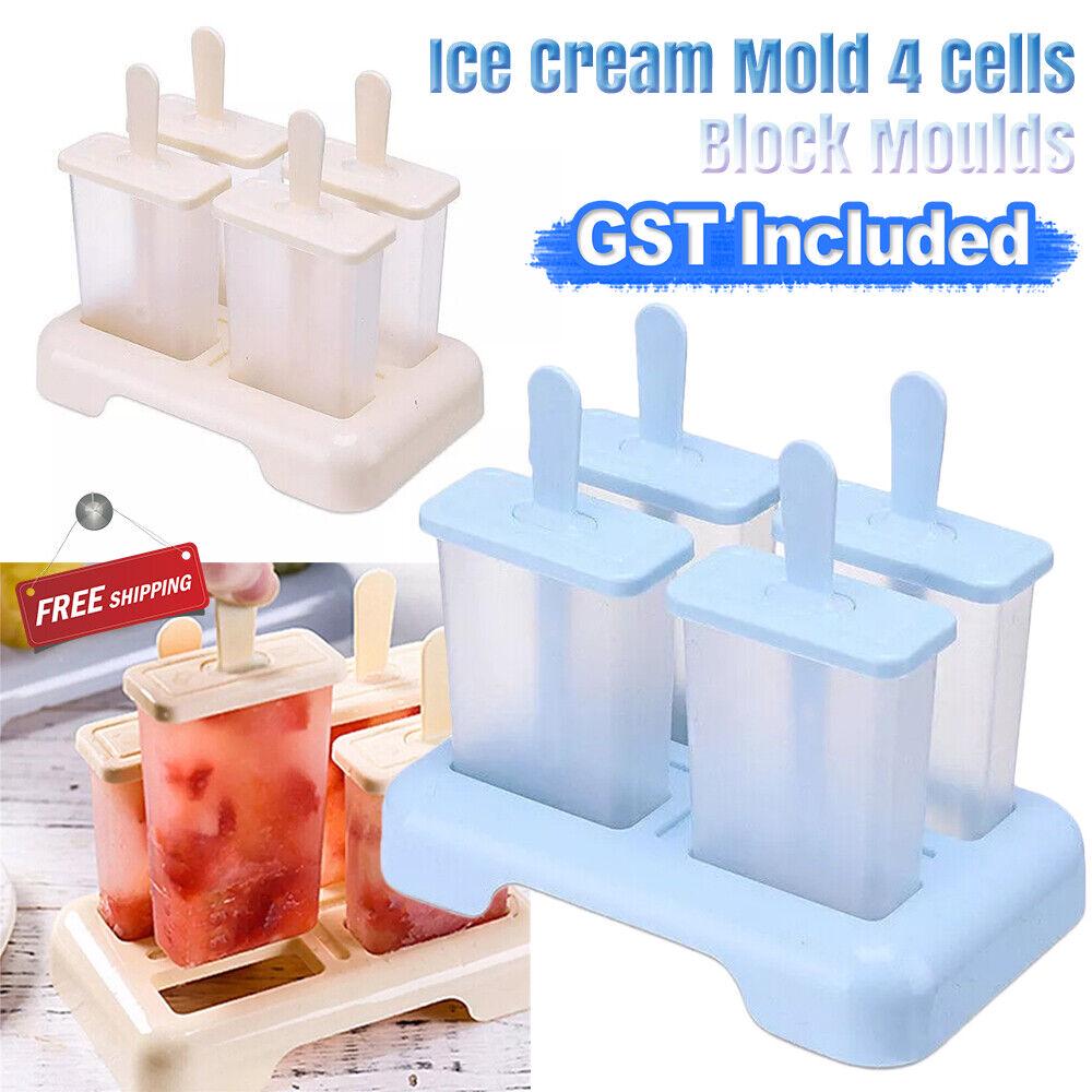 4Cells Block Moulds Ice Cream Mold Icy Pole Jelly Pop Popsicle Maker Mould Tray