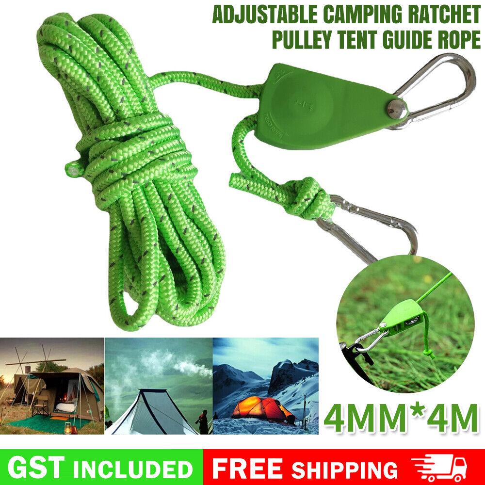 4M Camping Ratchet Pulley Tent Guide Rope Adjustable Guy Line Tensioner Tie Down