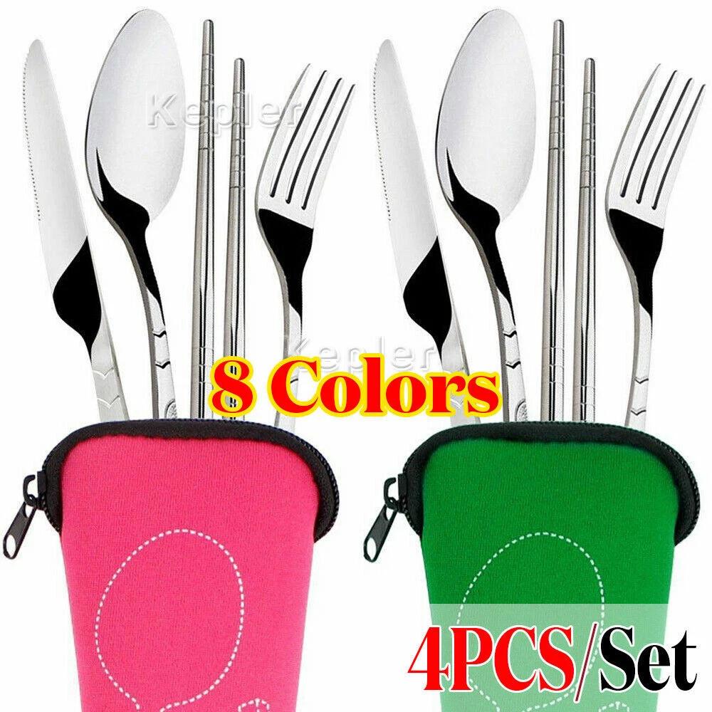 Cutlery Travel Knife Fork Portable Bag Stainless Steel Spoon Chopstick Set
