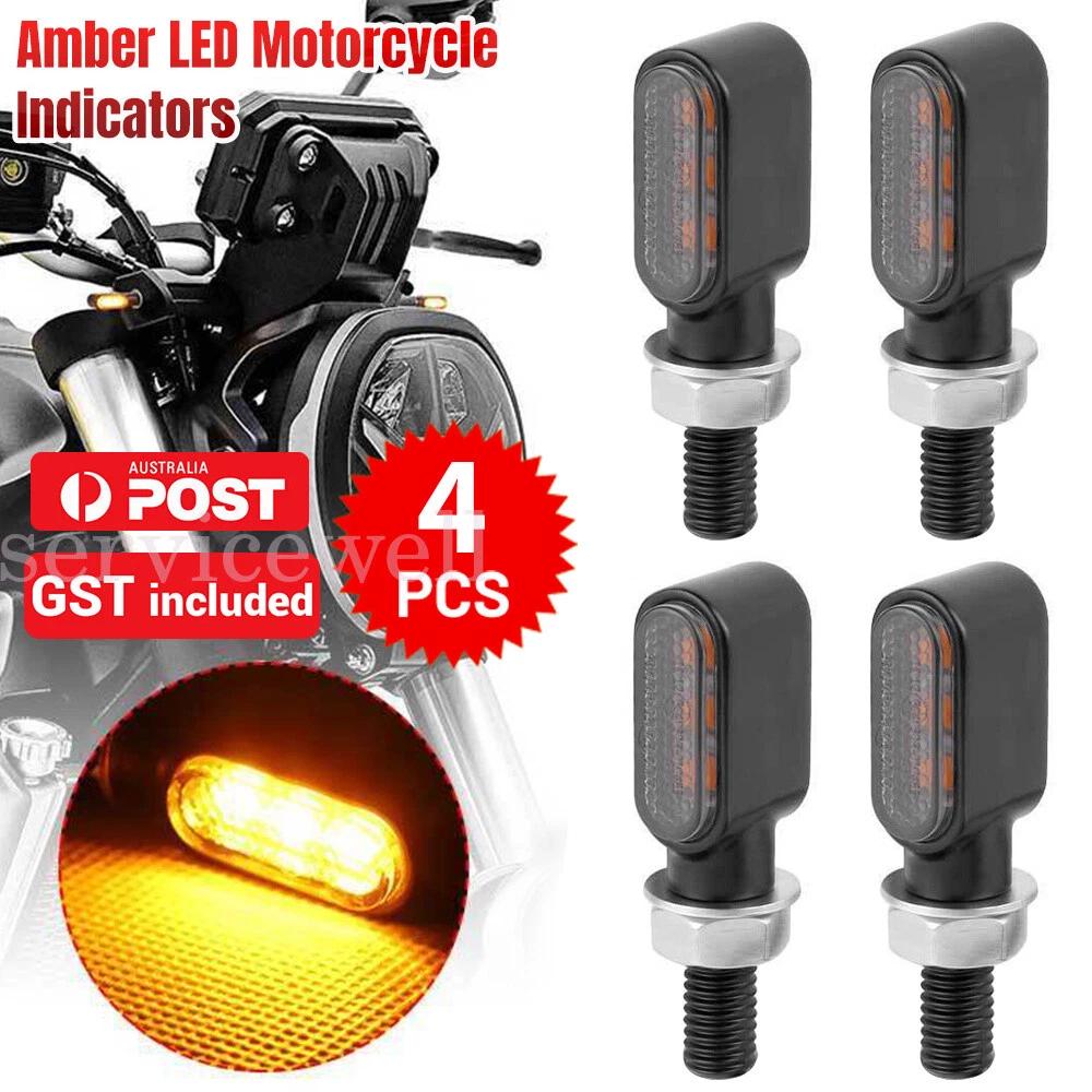 4X Universal Mini LED Motorcycle Indicators Turn Signal Blinkers Amber Light 12V