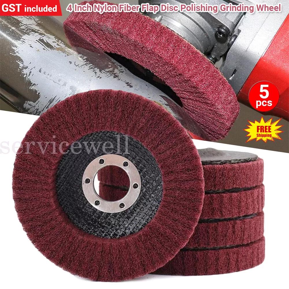 4  100mm Nylon Fiber Flap Wheel Scouring Pad Abrasive Buffing Disc Angle Grinder