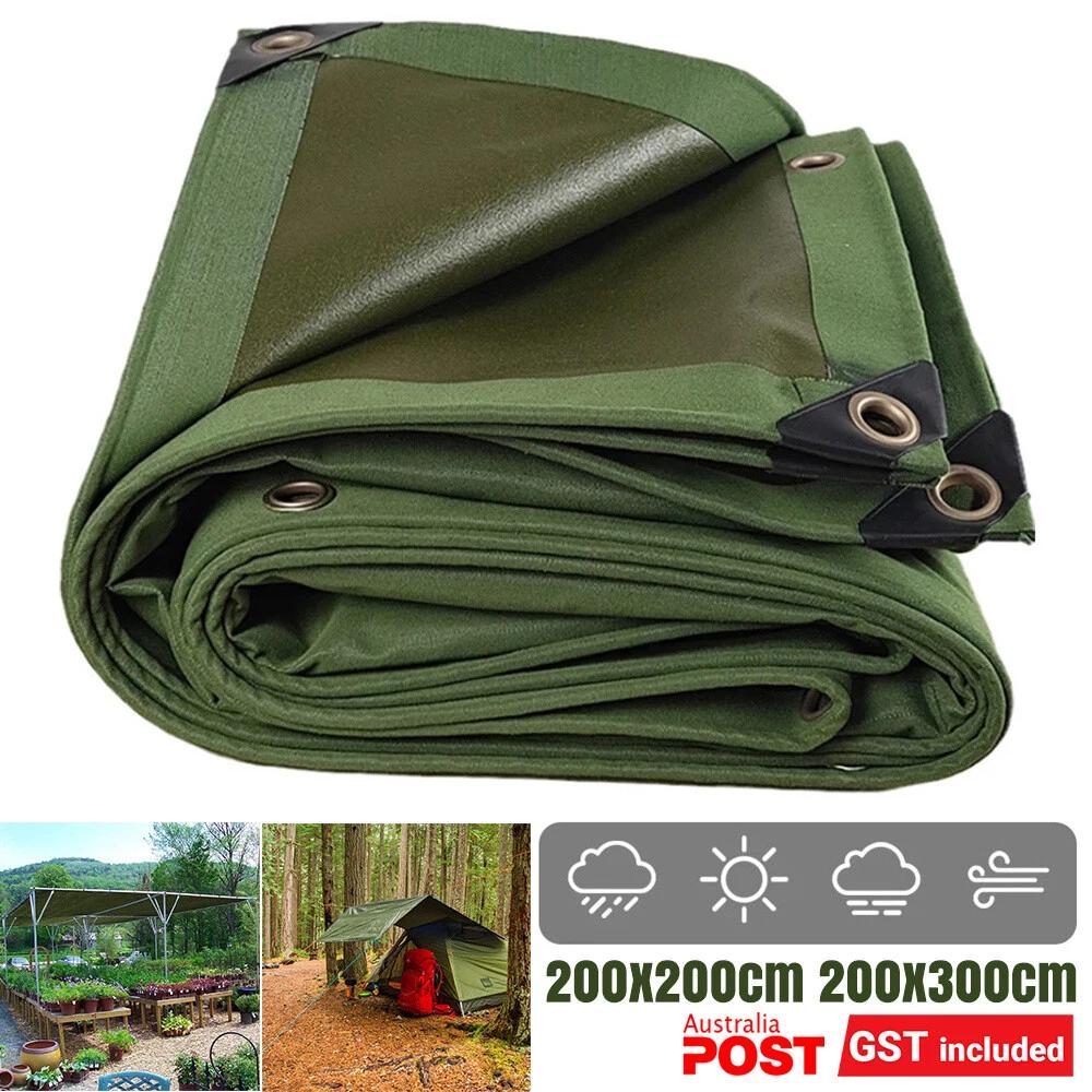 Heavy Duty Waterproof Canvas Tarp TarpaulinSun Blocked Dustproof Army AU