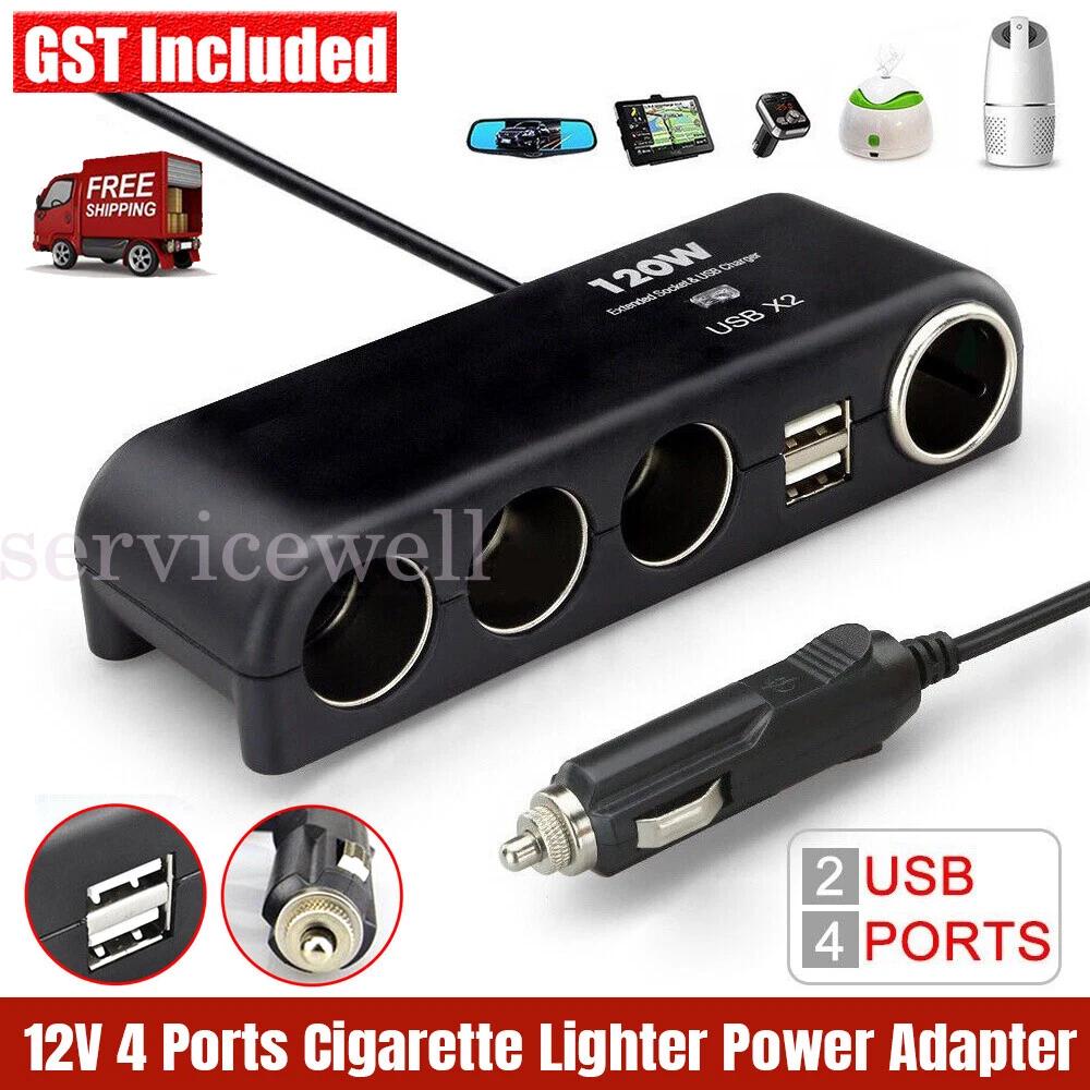 4 Way 12V USB Car Cigarette Splitter Lighter Charger Socket Adapter Plug Power