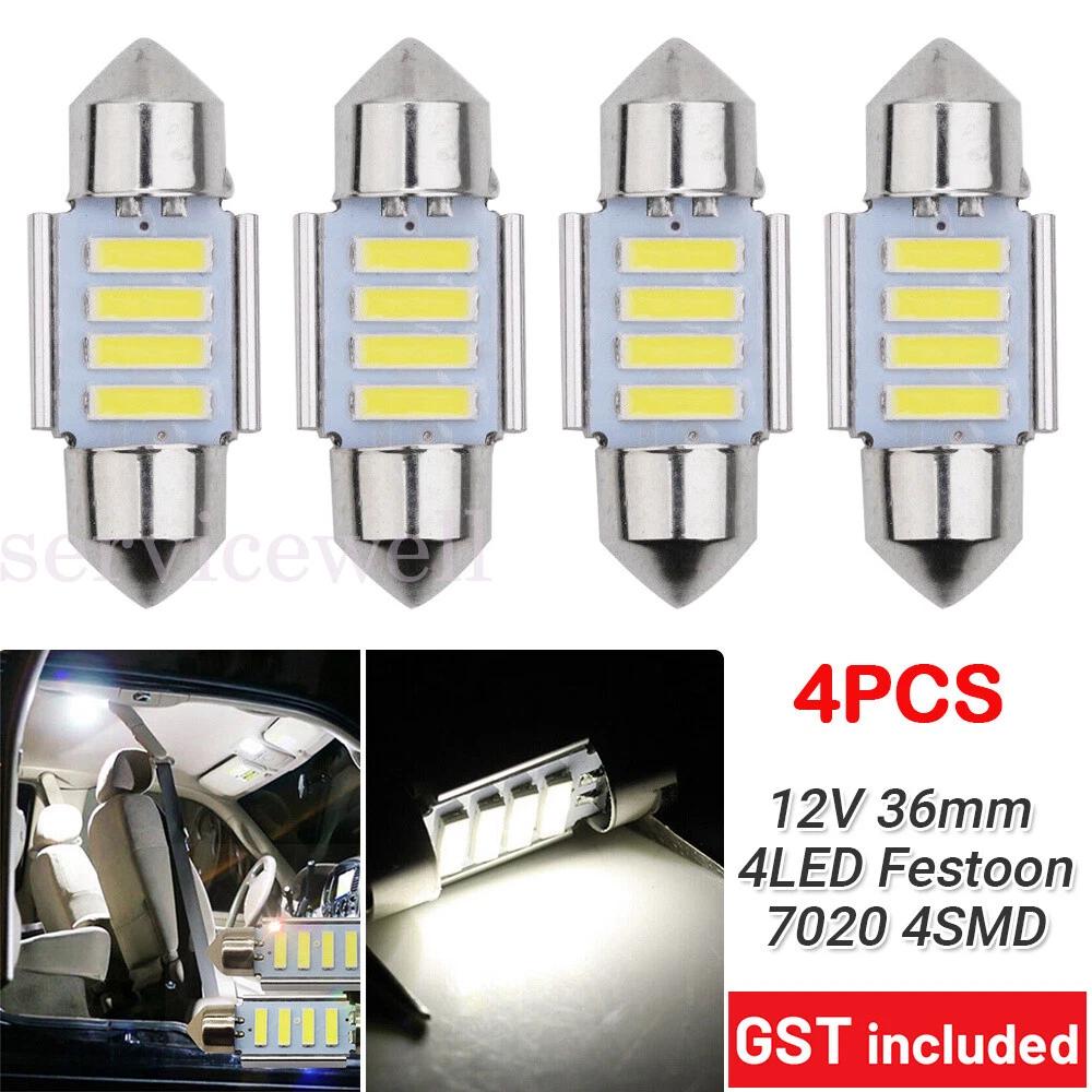 4 X CAR 12V LED 36MM FESTOON INTERIOR WHITE LIGHT BULB 7020 4SMD AUTO DOME GLOBE