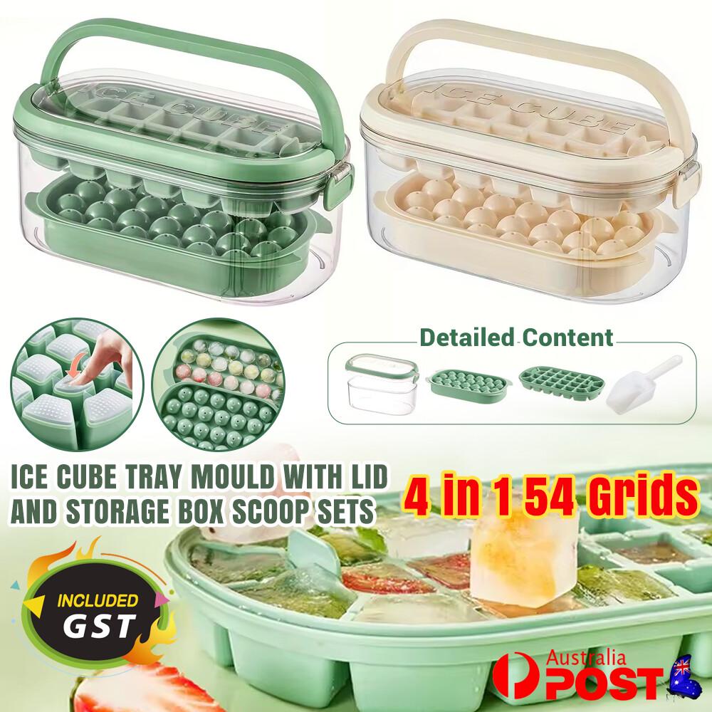 4 in 1 Ice Cube 54 Grids Ice Cube Tray Mould with Lid and Storage Box Scoop Sets