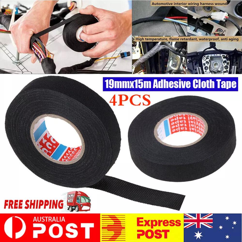 4pcs 19mmx 15M Adhesive Cloth Fabric Tape Cable Loom Wiring Harness For Car Auto