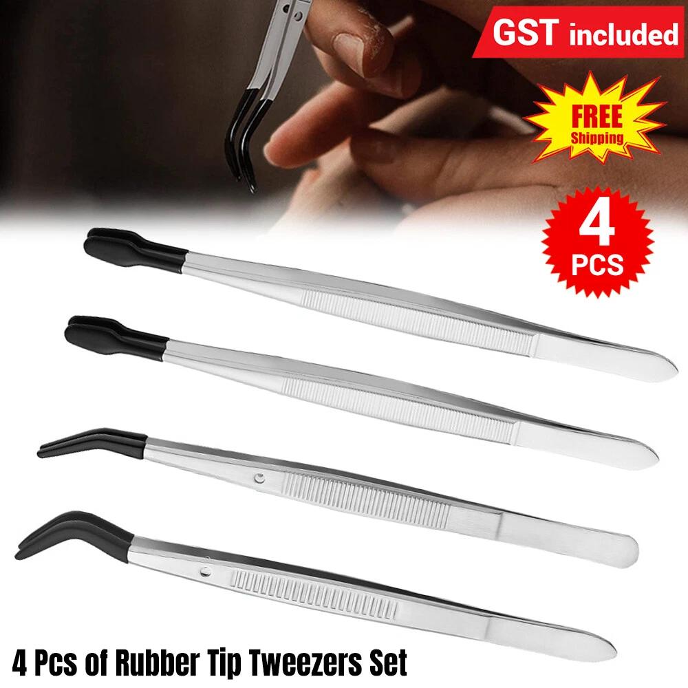 4pcs Portable Rubber Tip Tweezers for Craft Laboratory Industrial Hobby Tweezer