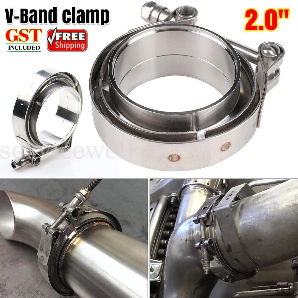 4x 2  V-Band clamp 2.0inch Male-Female flange Kit for exhaust muffler downpipe