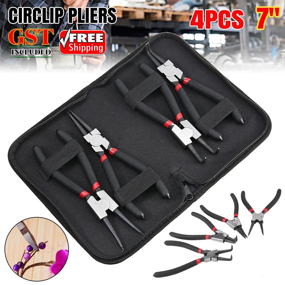 4x 7inch Circlip Plier Set Internal External Bent Straight Snap Ring Remove Tool
