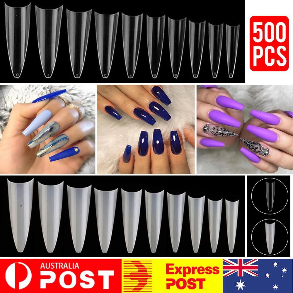500Pcs Nail Tips Pointy Fake Natural Clear Stiletto False Gel Sharp Art Acrylic