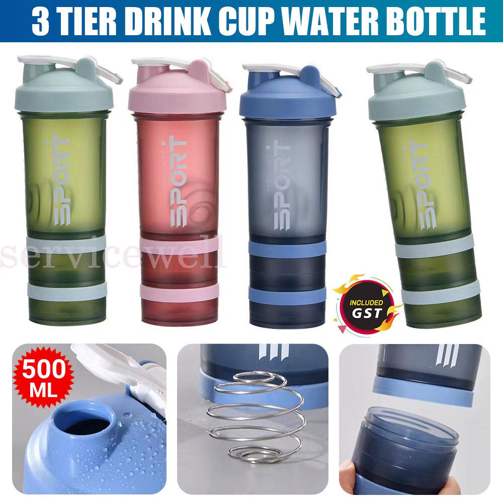 500ml 3 tier Milkshake Sport Pill Water bottle Powder Protein Shaker Drink Cup