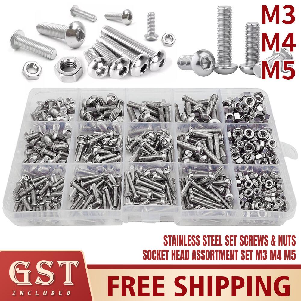 500pcs M3/M4/M5 Stainless Steel Bolts Nuts Screws Hex Head Assorted Kit Set AU