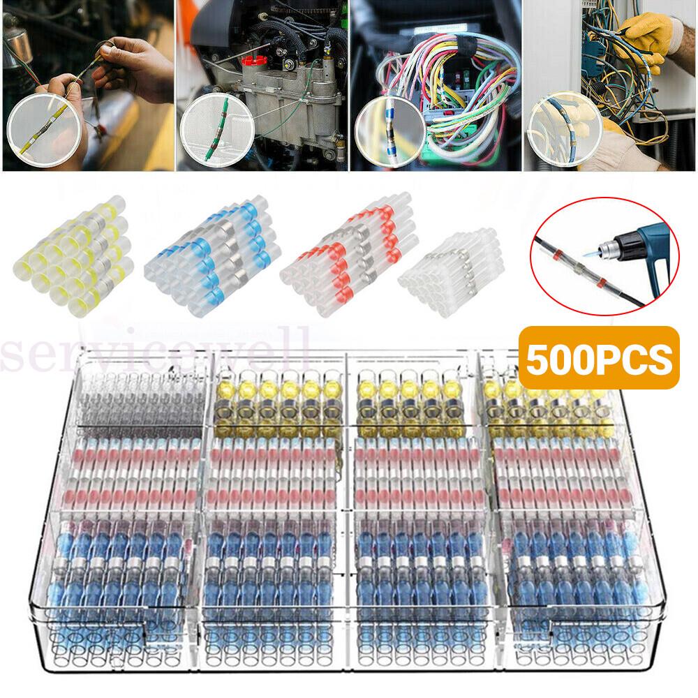 500x Solder Seal Sleeve Waterproof Heat Shrink Butt Wire Connectors Terminals