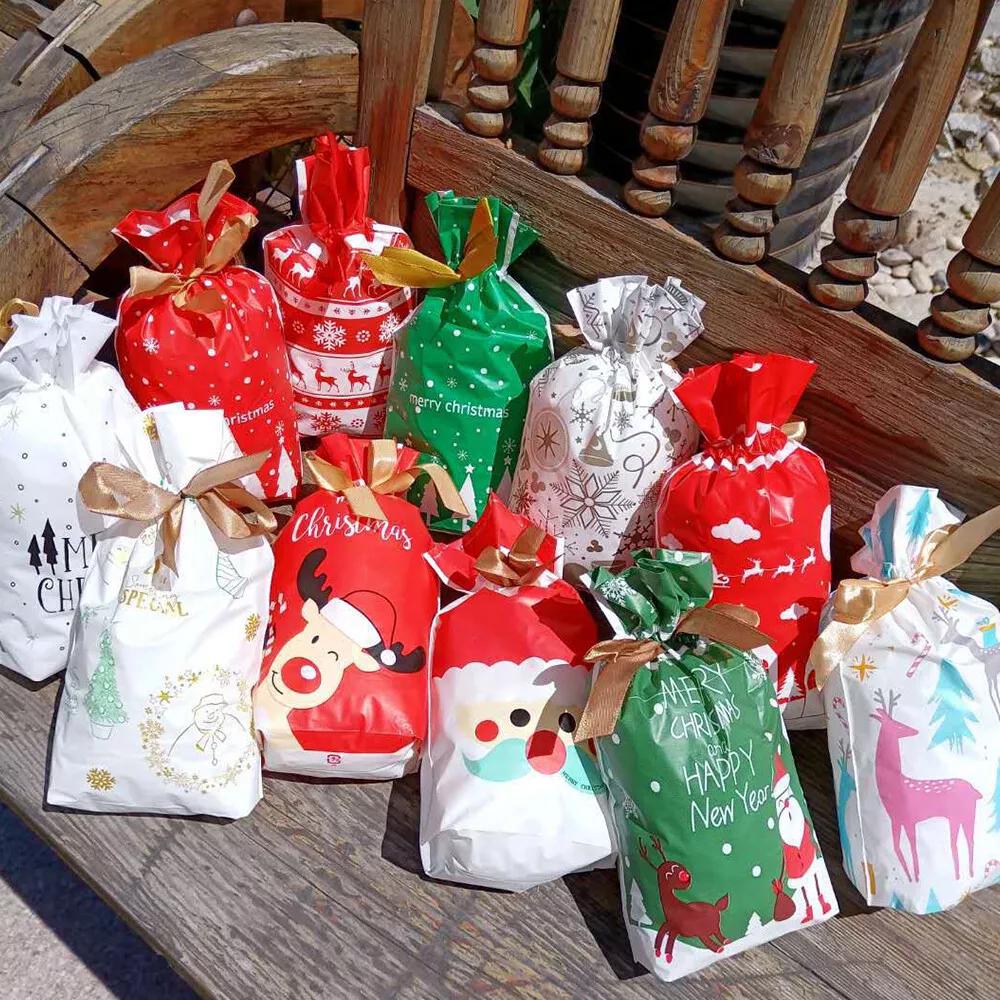 Christmas Candy Treat Bags Gift Wrapping Bag Xmas Party Drawstring Packing - Image 3