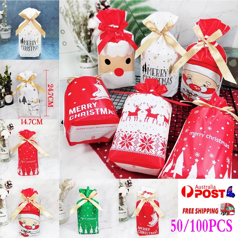 Christmas Candy Treat Bags Gift Wrapping Bag Xmas Party Drawstring Packing