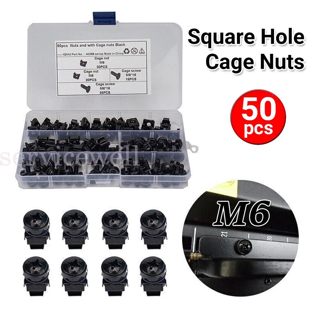50PCS M6 Square Hole Hardware Cage Nuts& Mounting Screws For Server Rack&Cabinet