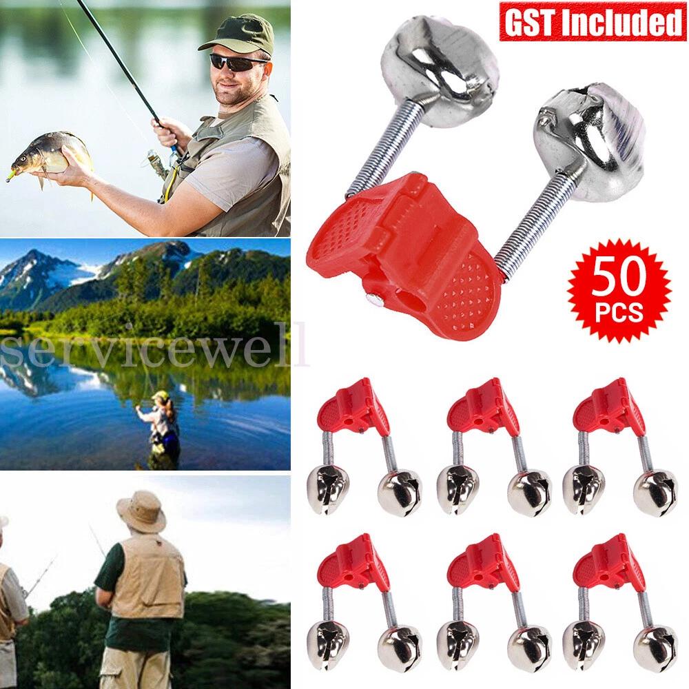 50pcs X Best Bite Clip Fishing Alarm Bells Plastic Ring Double Rod Hot Red AU