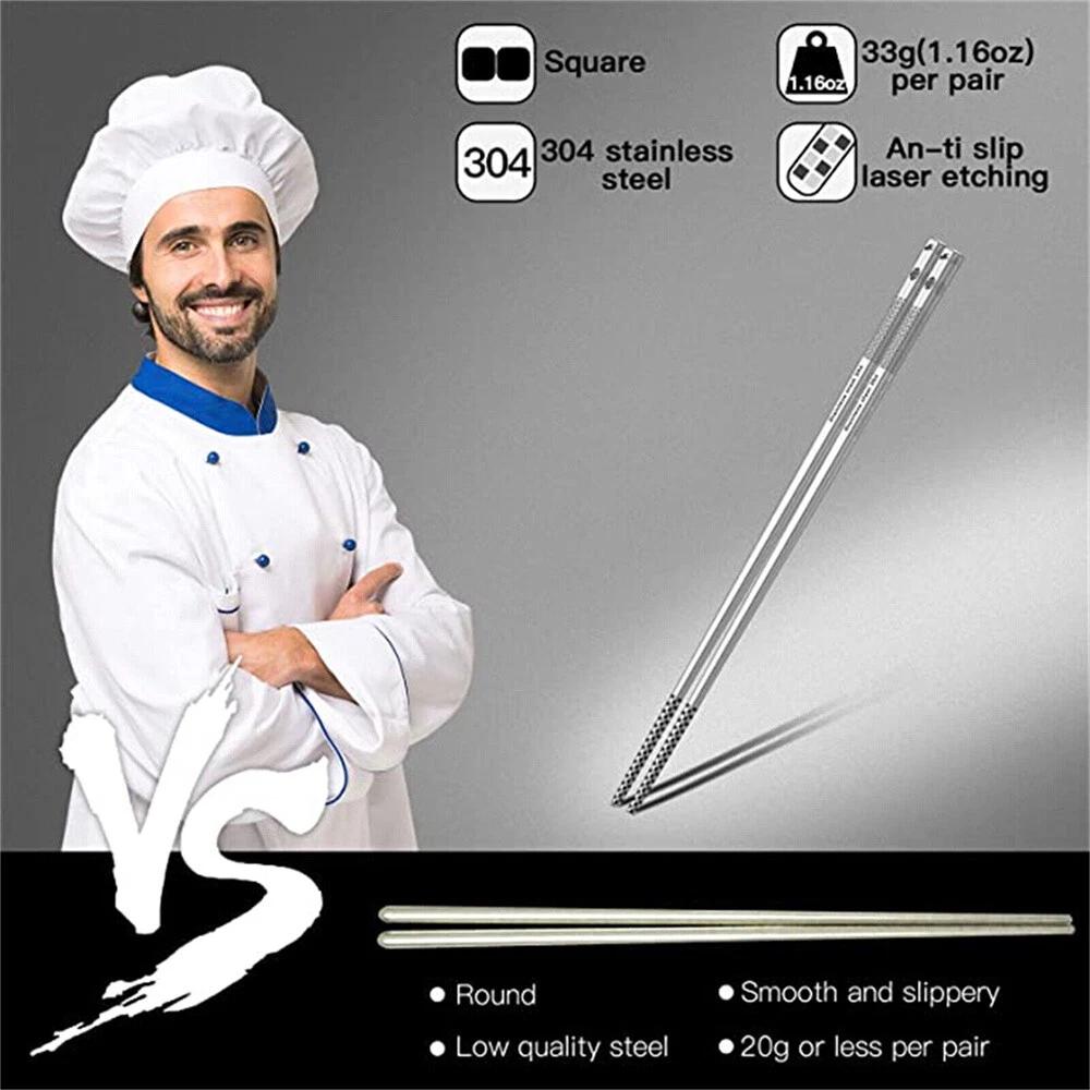 5Pairs of Metal Chopsticks Reusable Dishwasher Safe Carving Non-Slip Cutlery AU - Image 7