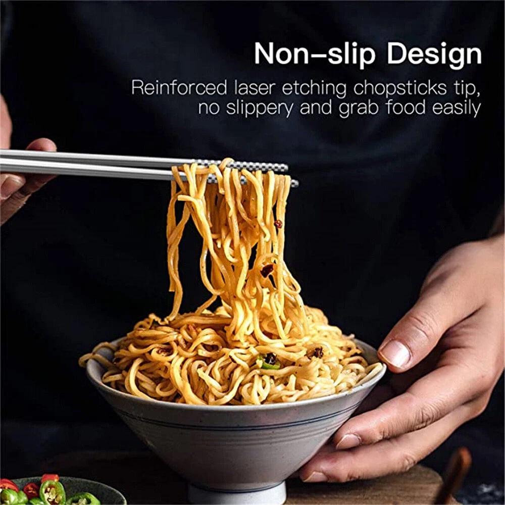 5Pairs of Metal Chopsticks Reusable Dishwasher Safe Carving Non-Slip Cutlery AU - Image 6