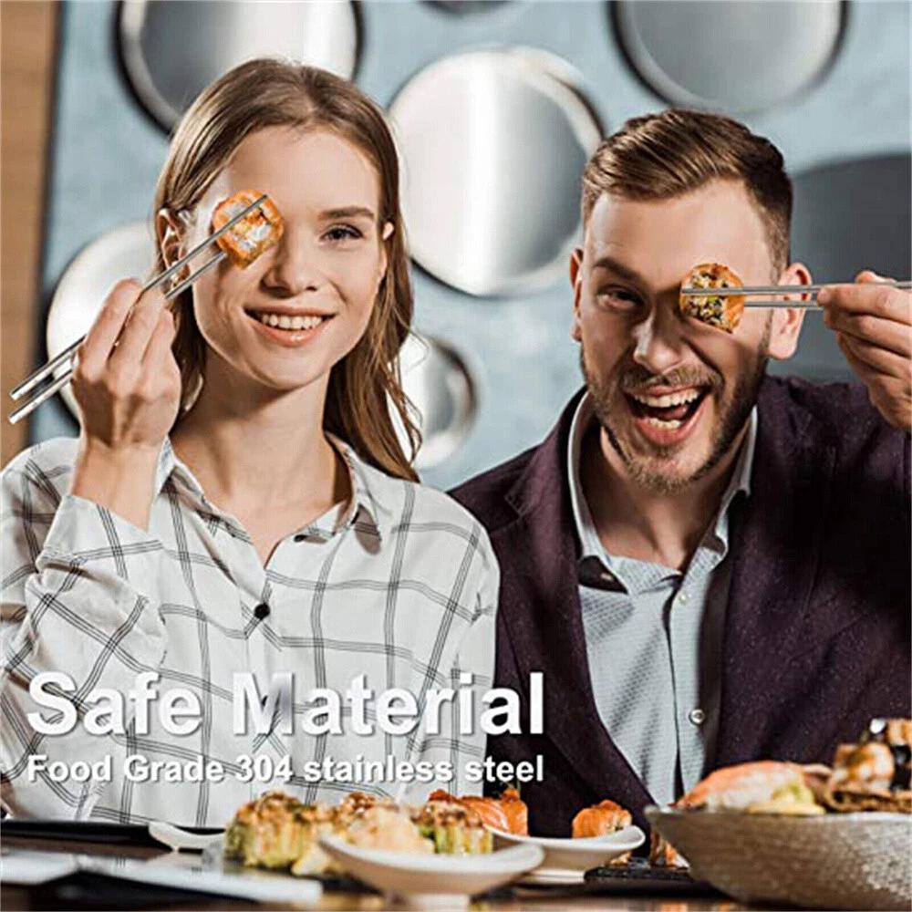 5Pairs of Metal Chopsticks Reusable Dishwasher Safe Carving Non-Slip Cutlery AU - Image 5