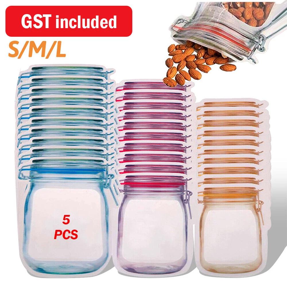 PCS PE Reusable Bag Stand Up Food Storage Mason Jar Bags Pouch NEW AU stock