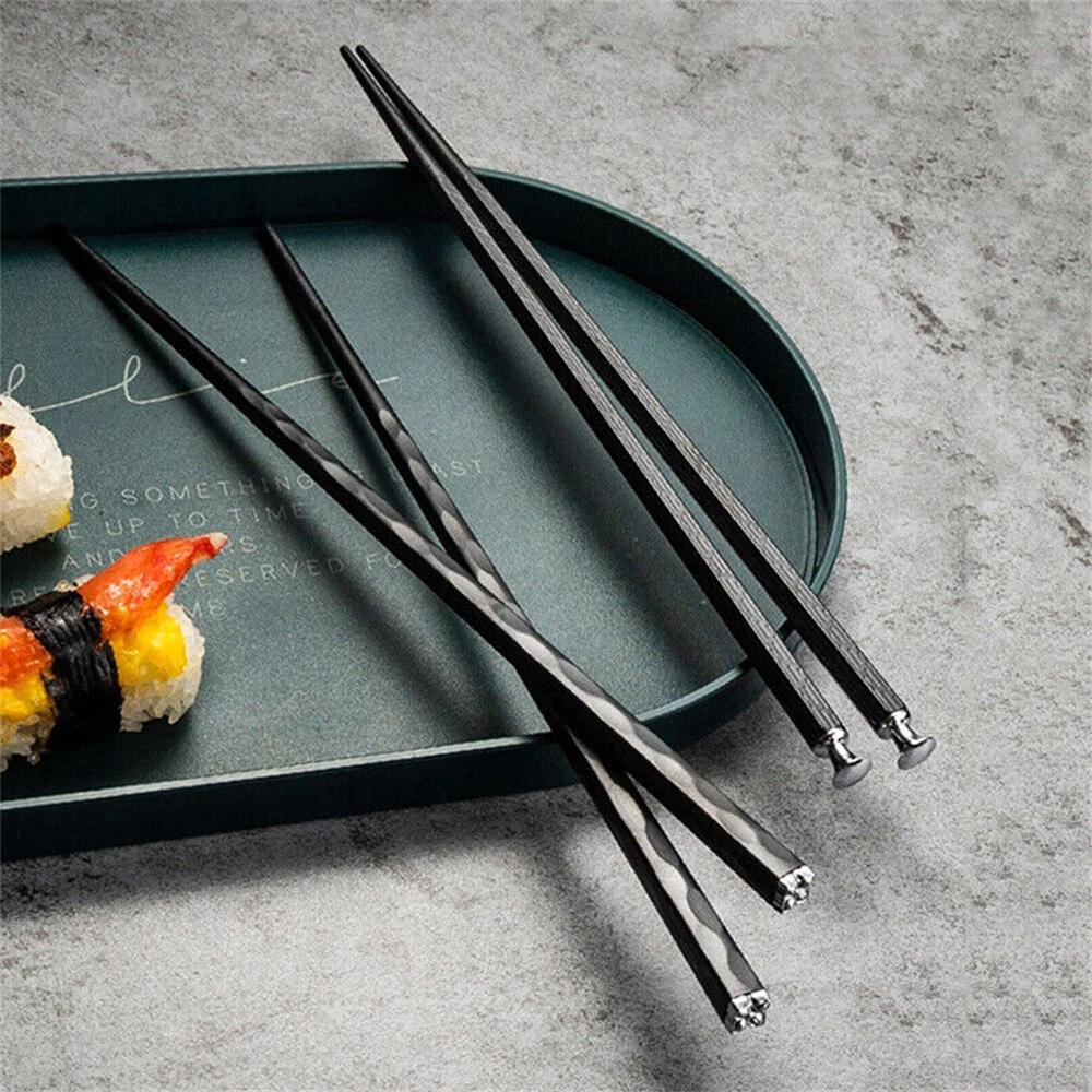 5 Pairs Premium Quality Alloy Chinese Japanese Chopsticks Dishwasher Safe Black - Image 7