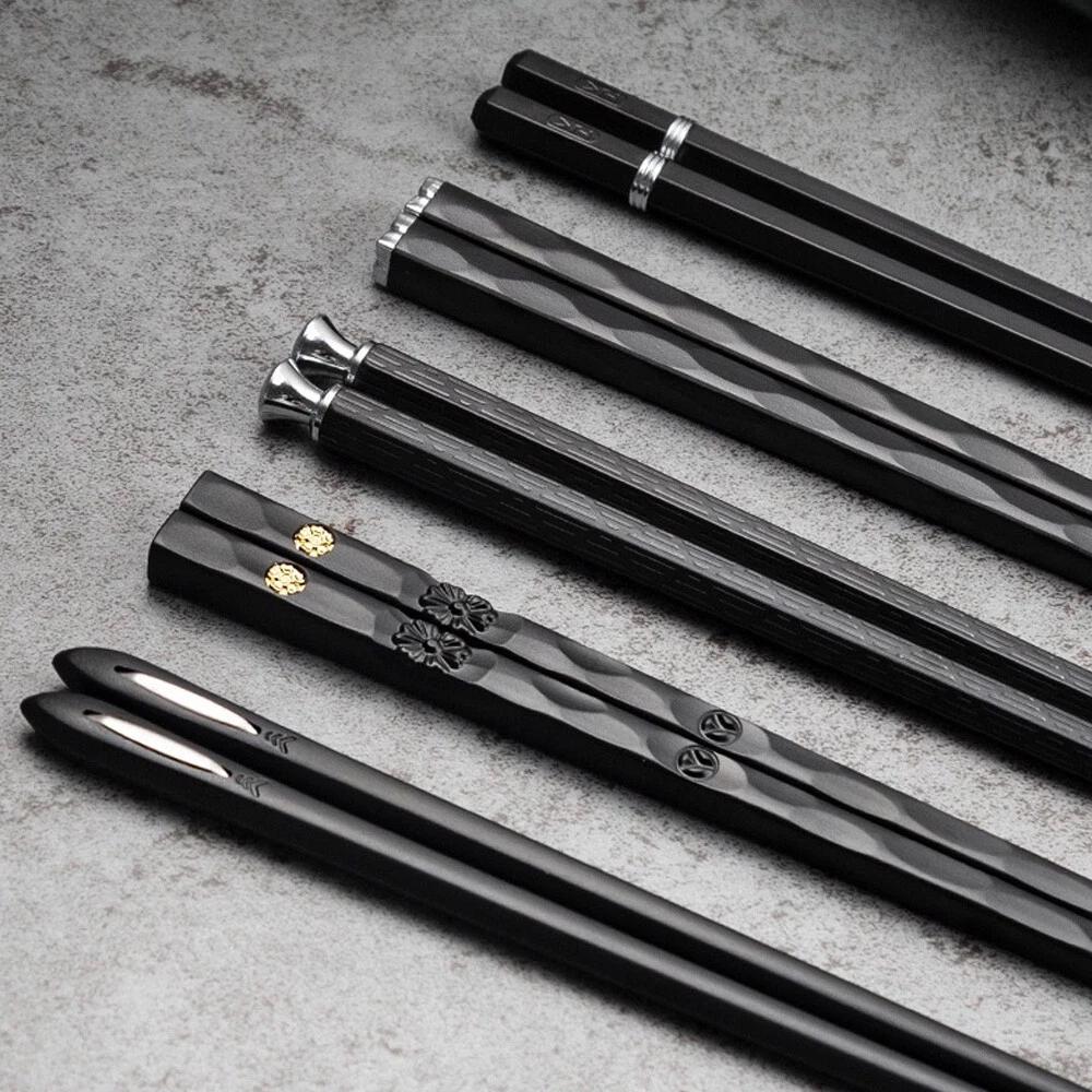 5 Pairs Premium Quality Alloy Chinese Japanese Chopsticks Dishwasher Safe Black - Image 3