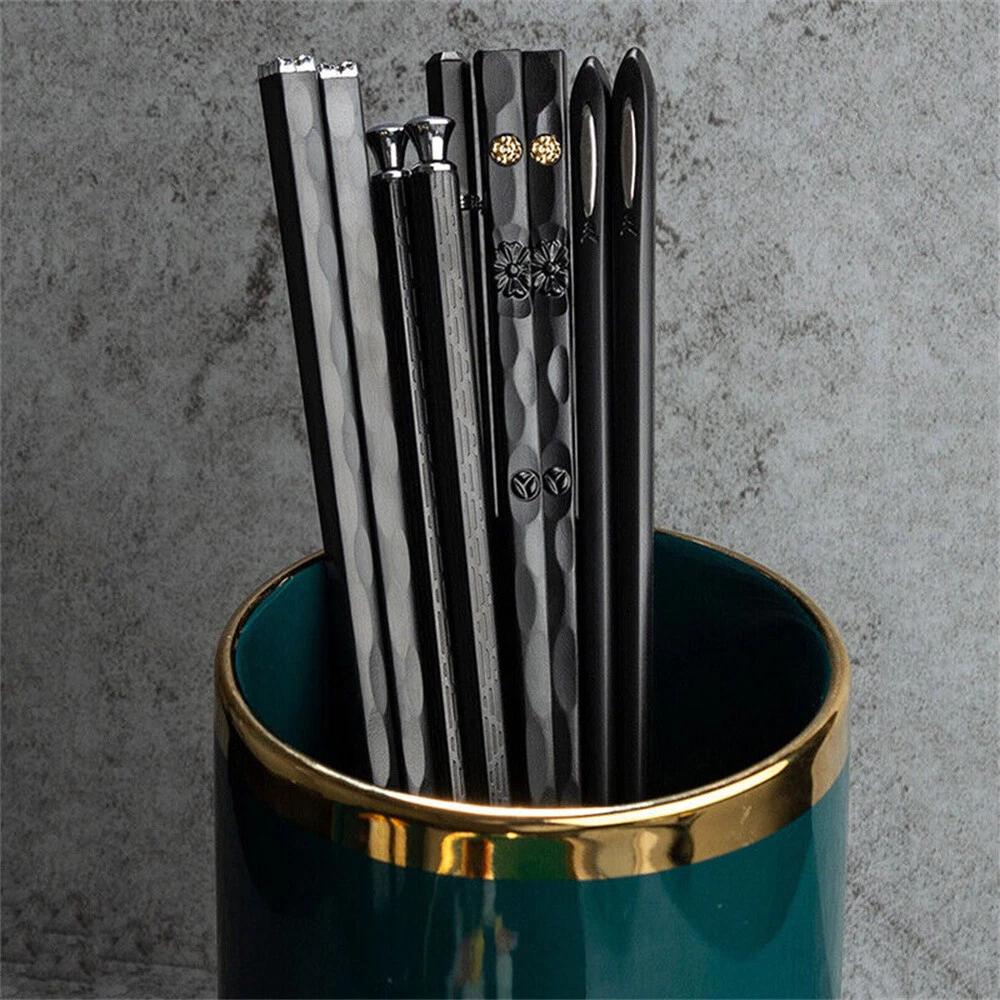 5 Pairs Premium Quality Alloy Chinese Japanese Chopsticks Dishwasher Safe Black - Image 6
