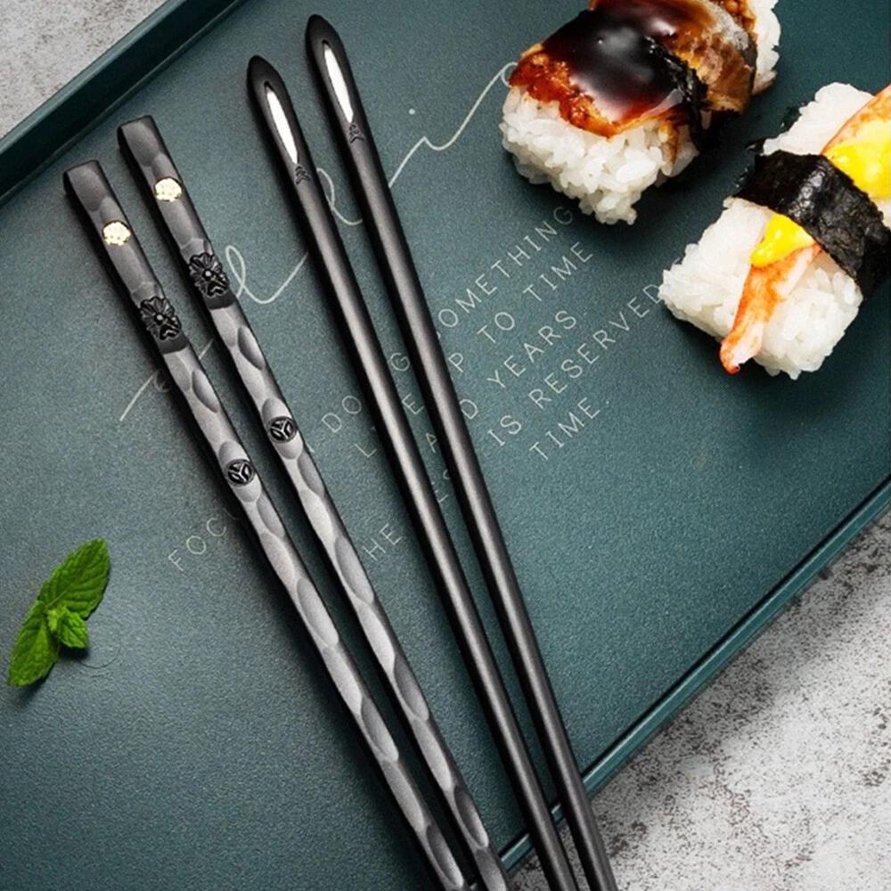 5 Pairs Premium Quality Alloy Chinese Japanese Chopsticks Dishwasher Safe Black - Image 4