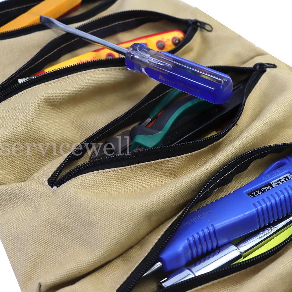 5 Pocket Tool Roll Fold Spanner Canvas Case Wrench Storage Bag Multifunctional - Image 7