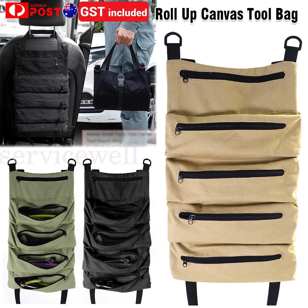 5 Pocket Tool Roll Fold Spanner Canvas Case Wrench Storage Bag Multifunctional