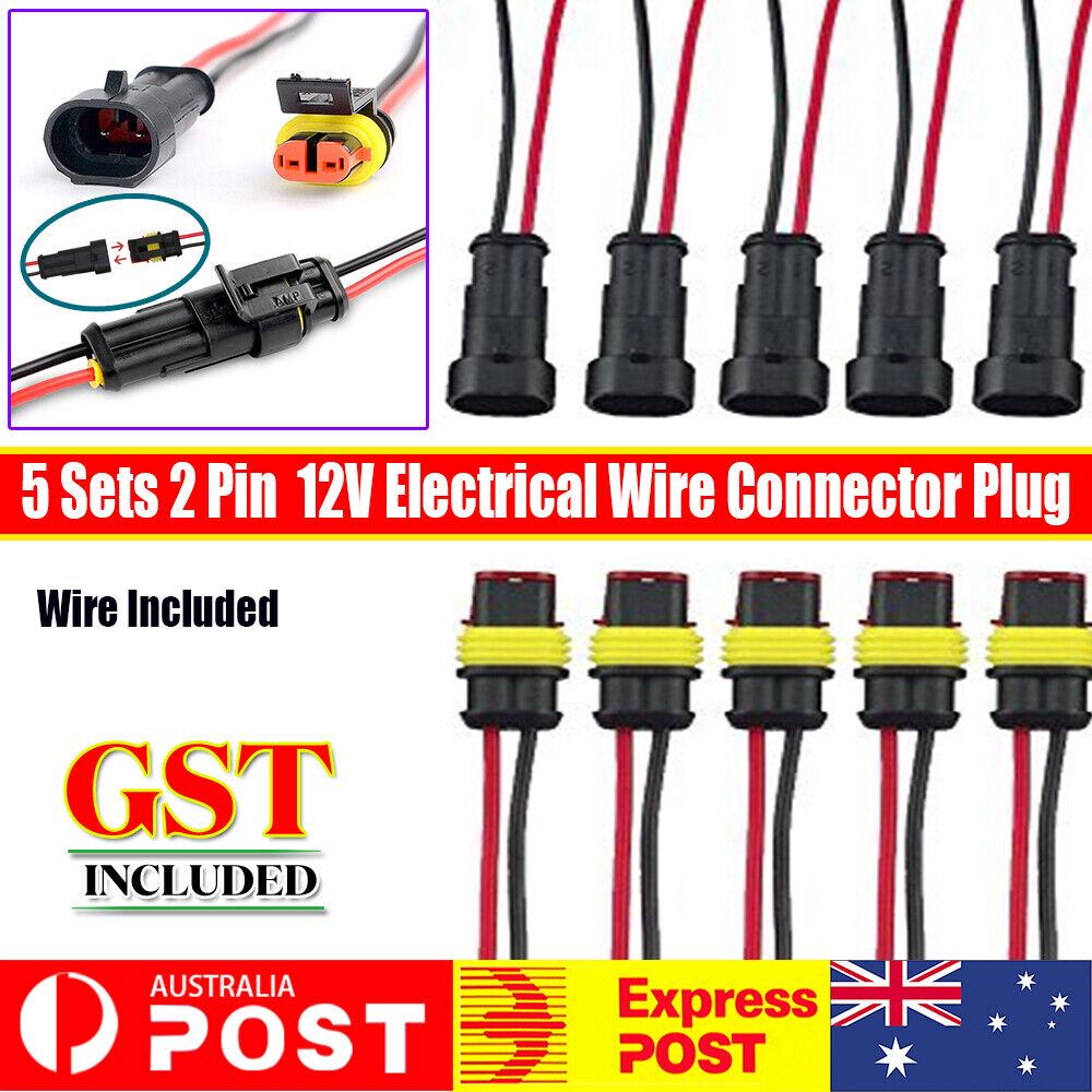 5 Set 2 Pin Waterproof Car Electrical Wire Sealed Connector Plug Cable 12V Kit