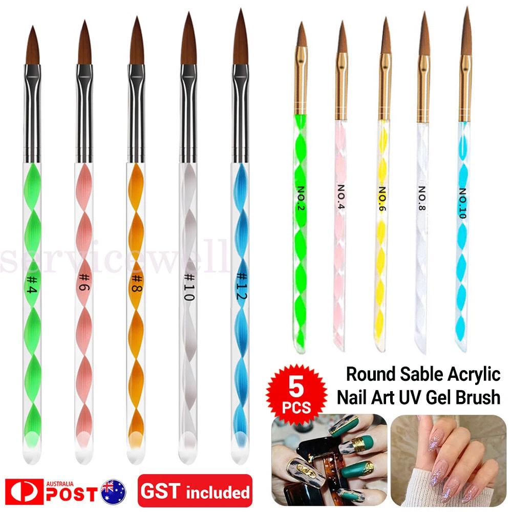 Nail Art Acrylic Brushes Set Size 4 6 8 10 12 Gel Drawing Polish Pen NEW