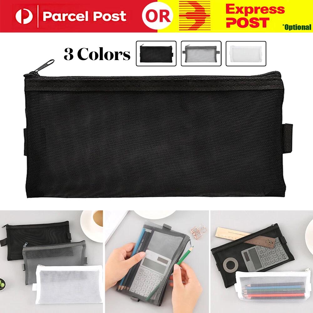 Clear Exam Pencil Case Transparent Simple Mesh Zipper Stationery Bag School