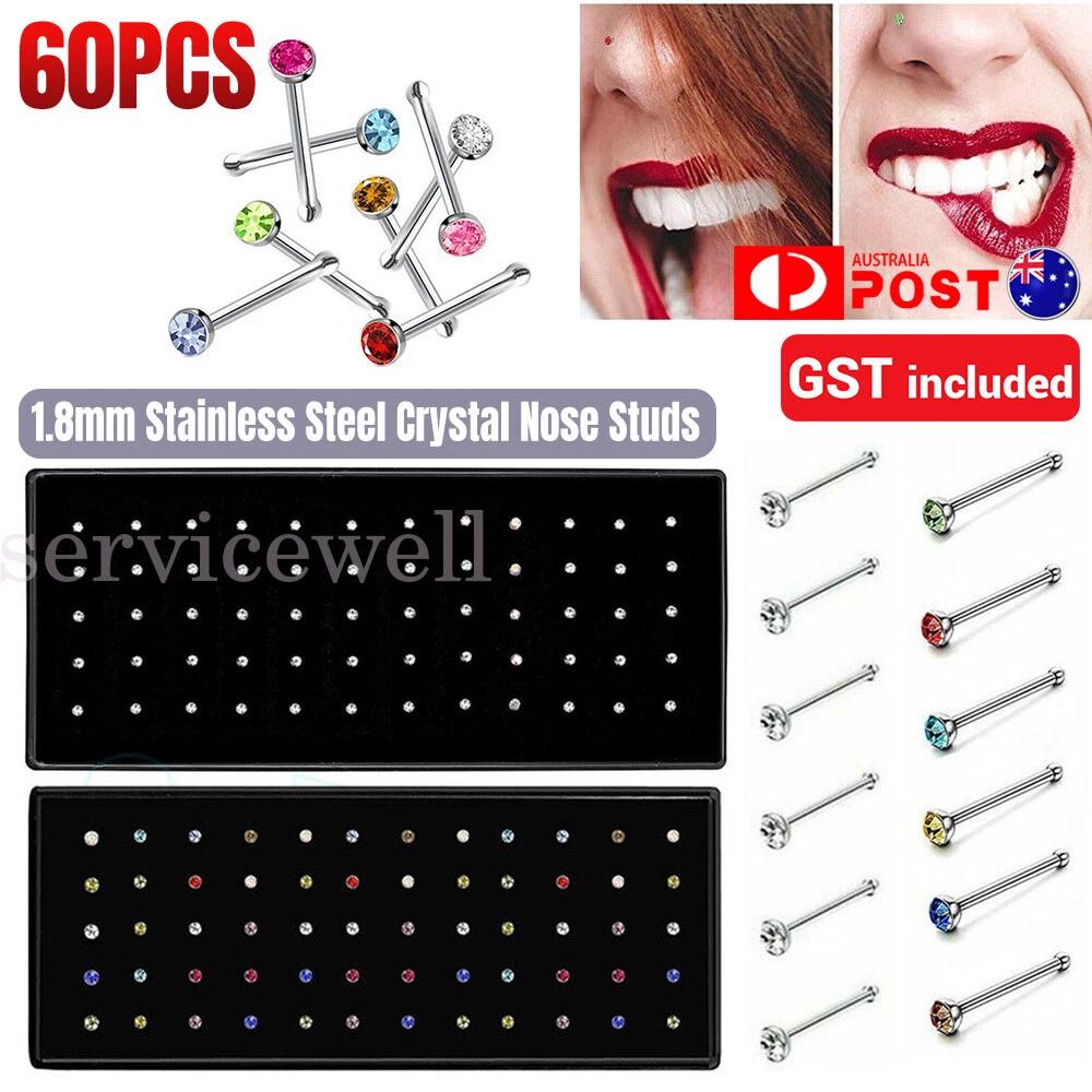 Stainless Steel Crystal Nose Studs Straight Nose Pin Set Piercing Ring