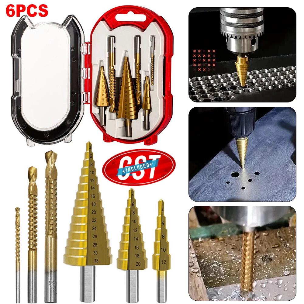6PCS HSS Reaming Slot Saw Drill Step Drill Bit Pagoda Sawtooth Set Hole Opener