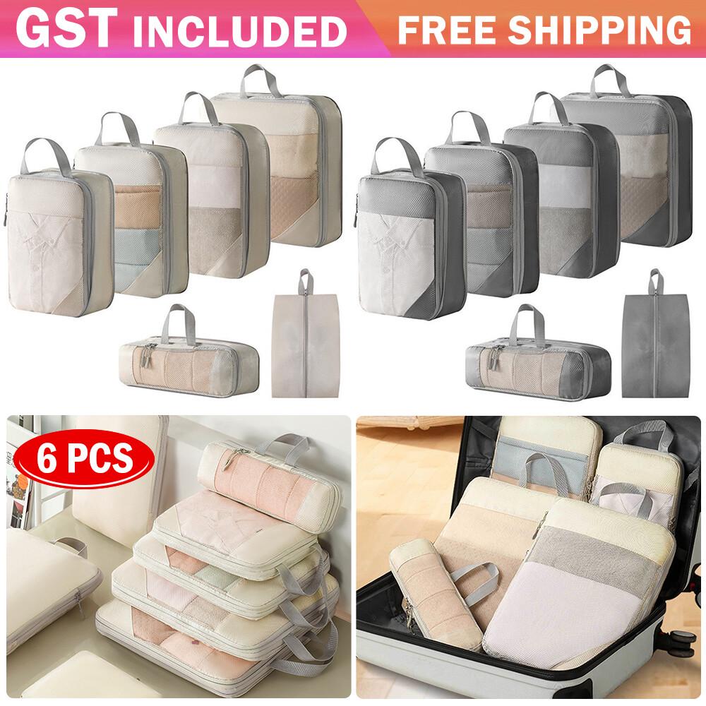 6Pcs Compression Packing Cubes Expandable Storage Travel Luggage Bags Organizer~